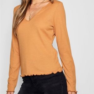 Boohoo Ribbed Orange Rust Long Sleeve Top